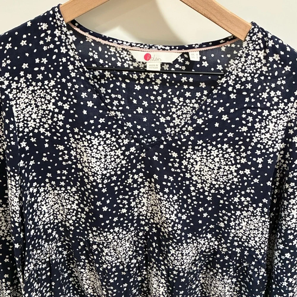 Boden Willow Top Floral Tiered Blouse V-Neck Puff Sleeve Boho Flowy Small 2